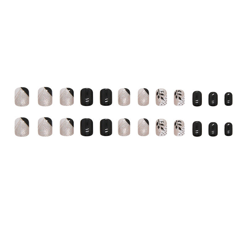 24pcs/Set Black Leaves Press-On Nails