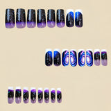 24pcs/Set Blue Galaxy Starry Sky Press-On Nails