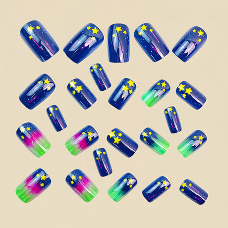 24pcs/Set Blue-Green Ombre Stars Press-On Nails
