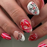 24pcs/Set 3D Strawberry Heart & Lips French Short Almond Press-On Nails