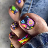 24pcs/Set Colorful Flowers Press On Toe Nails