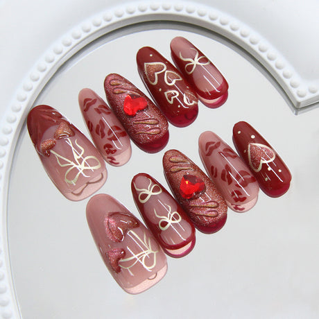 30pcs/Set Cat Eye Hearts & Cherries Press-On Nails