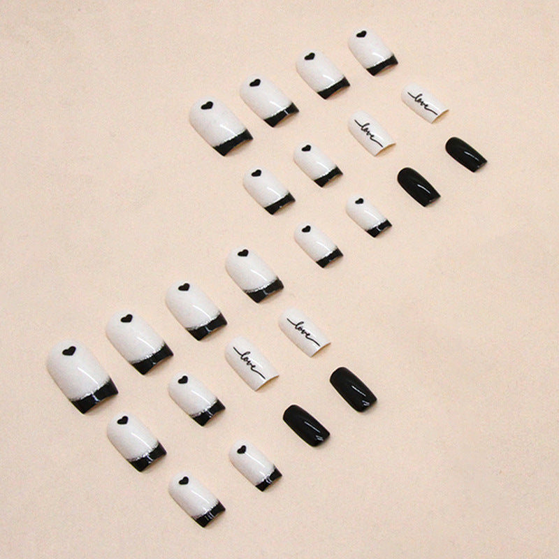 24pcs/Set Black Heart French Tips Press-On Nails