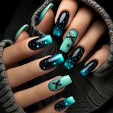 24pcs/Set Dark Green Gradient Butterfly Press-On Nails