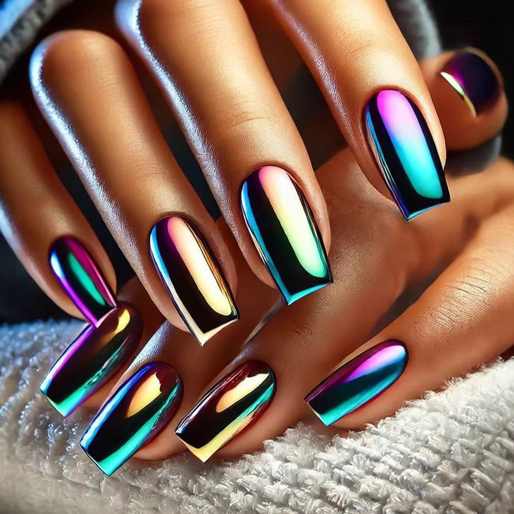 24pcs/Set Multicolor Chrome Gradient Press-On Nails