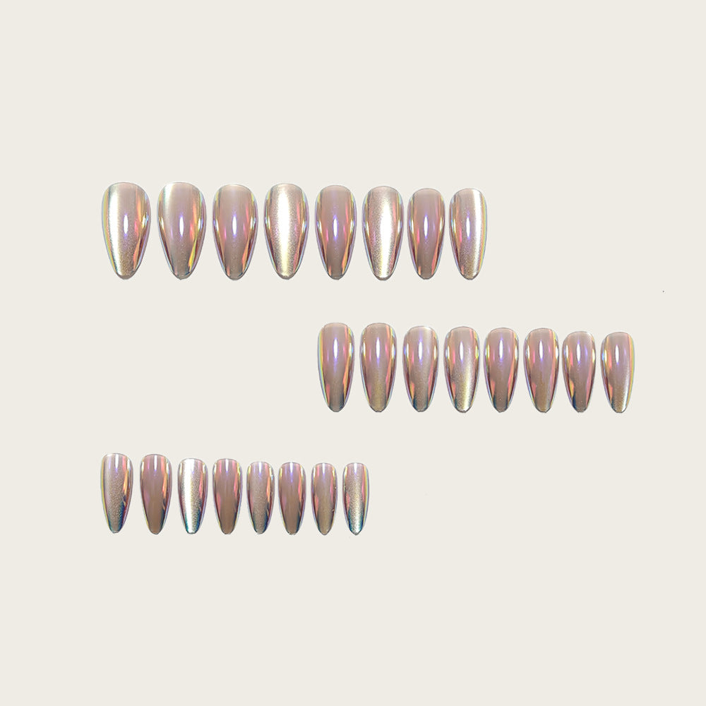 24pcs/Set Pink Chrome Cat Eye Press-On Nails