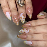 24pcs/Set 3D Gilded Floral Press-On Nails