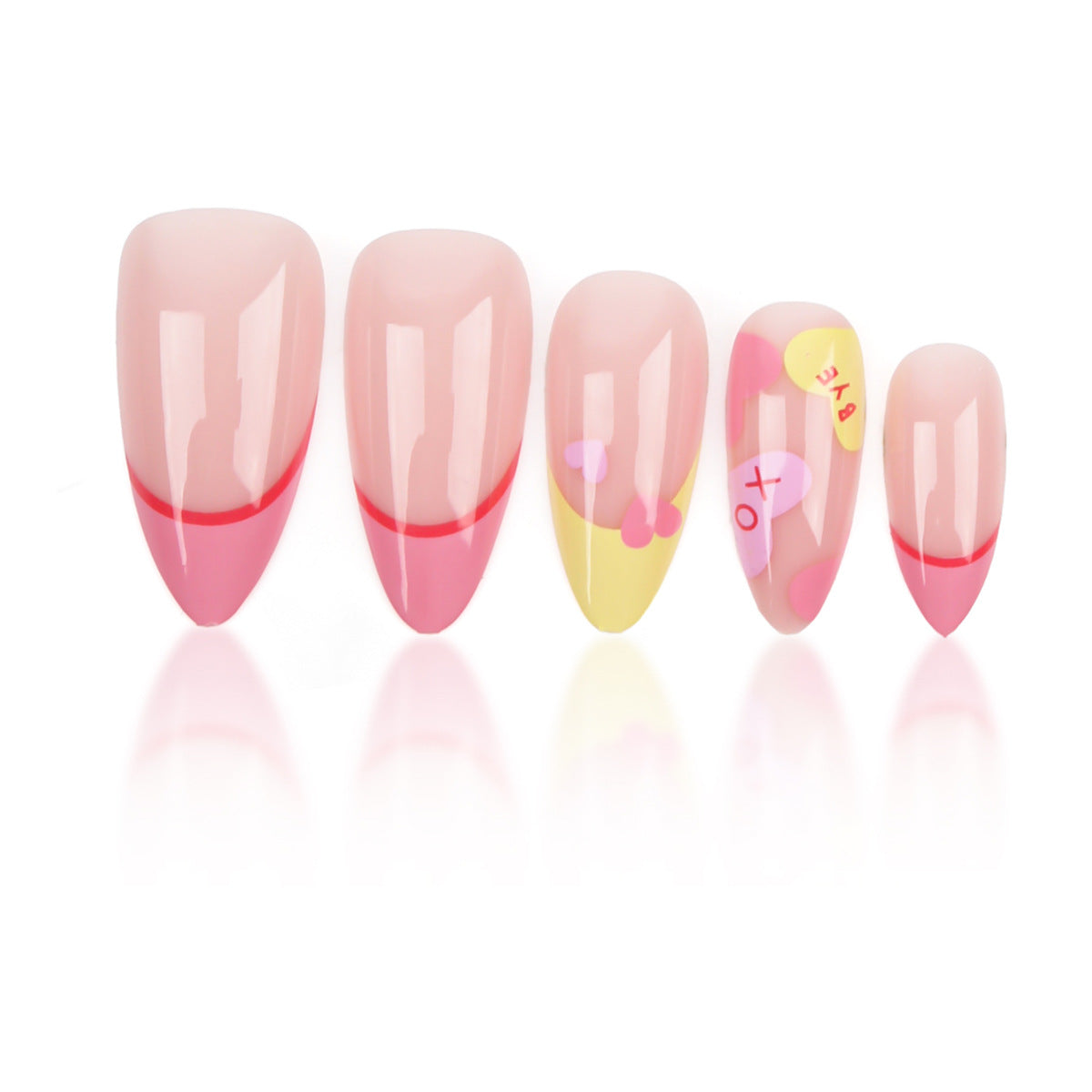 24pcs/Set Pink French Heart Stripe Minimalist Press On Nails