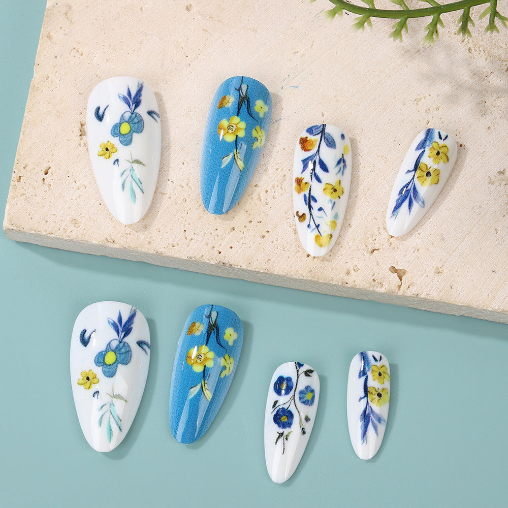 24pcs/Set Spring Blue & White Floral Branches Press-On Nails