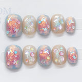 (Handmade) 10pcs/Set Swirl Butterfly Press-On Nails