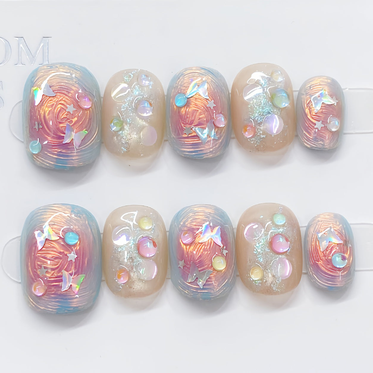 (Handmade) 10pcs/Set Swirl Butterfly Press-On Nails