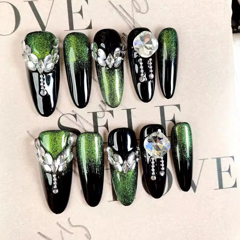 10pcs/Set Green Cat Eye Press-On Nails