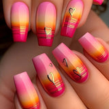 24pcs/Set Gradient Stripes Hearts Press-On Nails