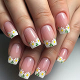 24pcs/Set Daisy Flower French Tips Press-On Nails