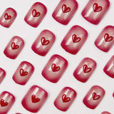 24pcs/Set Red Embossed Hearts Short Press On Nails