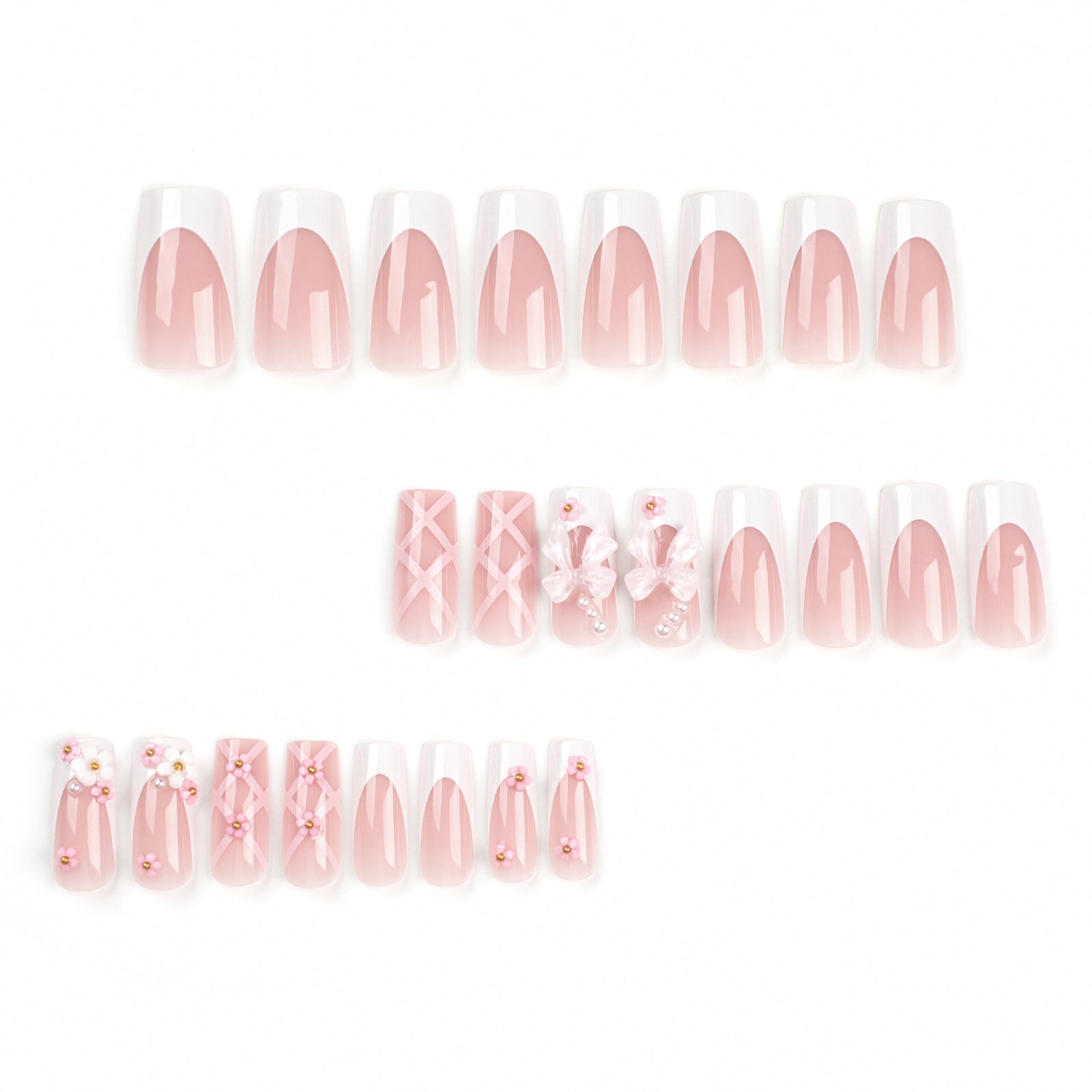 24pcs/Set White French Tip Bow Nails Press-On Nails