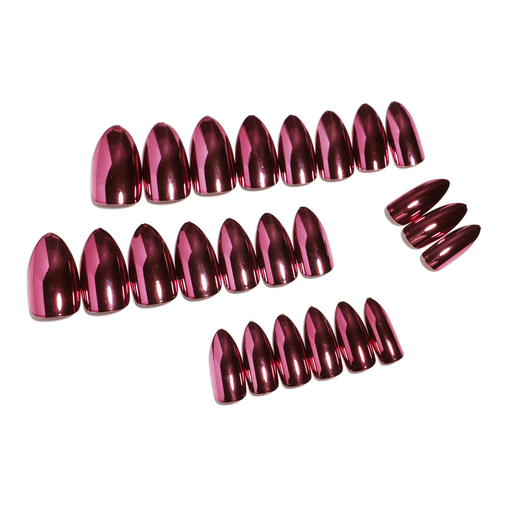 24pcs/Set Red Chrome Press-On Nails