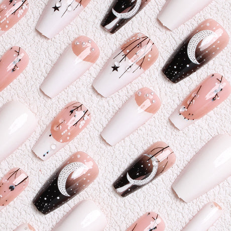24pcs/Set Starry Moon & Crystal Press-On Nails