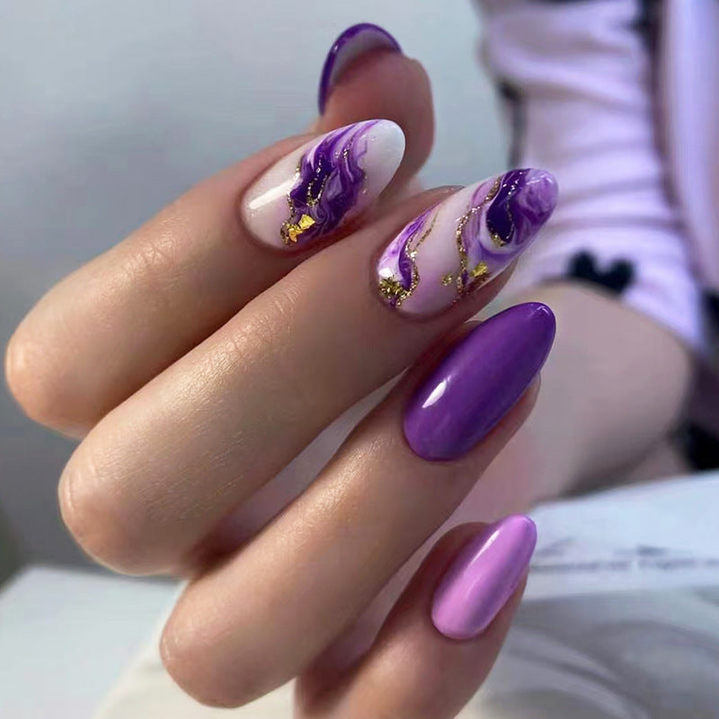 24pcs/Set Purple Marble Swirl Press-On Nails