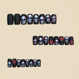 24pcs/Set Halloween Black Skull Rose Press-On Nails