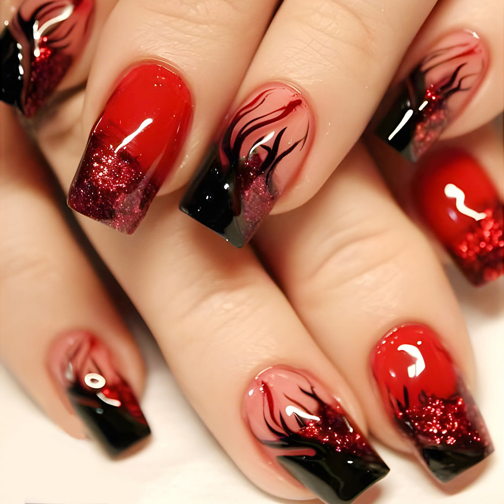 24pcs/Set Flaming Fire Pattern Press-On Nails