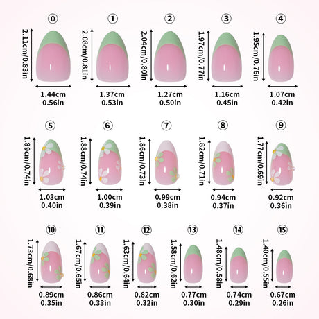 32pcs/Set Decal & Rhinestone French Short Almond Press-On Nails