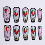 24pcs/Set 3D Strawberry with Rhinestones Press-On Nails