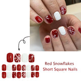 24pcs/Set Christmas Snowflake Red Short Press On Nails
