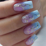 24pcs/Set Blue & Pink Gradient Marble Press-On Nails