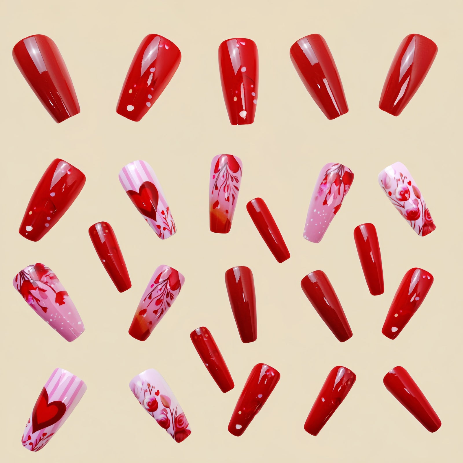 24pcs/SetValentine's Day Red Heart  Press-On Nails