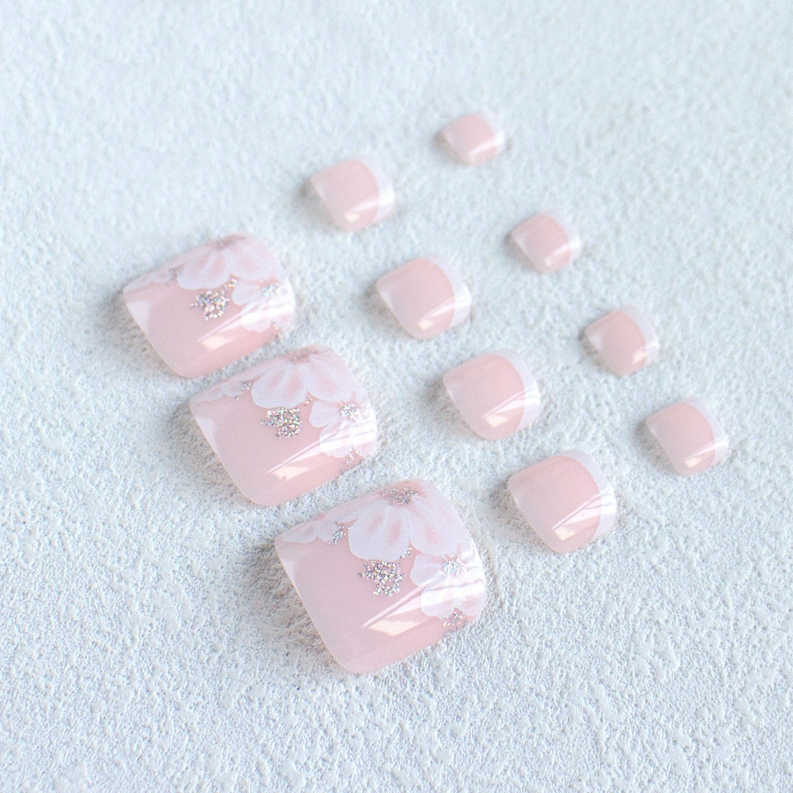 24pcs/Set Peach Blossom French Tips Press On Toe nails