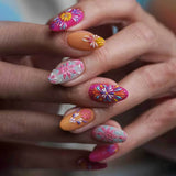 24pcs/Set Vibrant Color Clash & 3D Florals Press-On Nails
