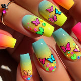 24pcs/Set Ombre Yellow Butterflies Press-On Nails