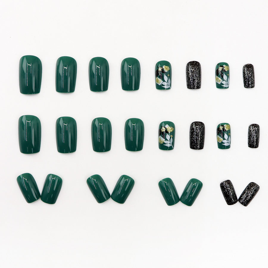 24pcs/Set Glitter Retro Forest Press-On Nails