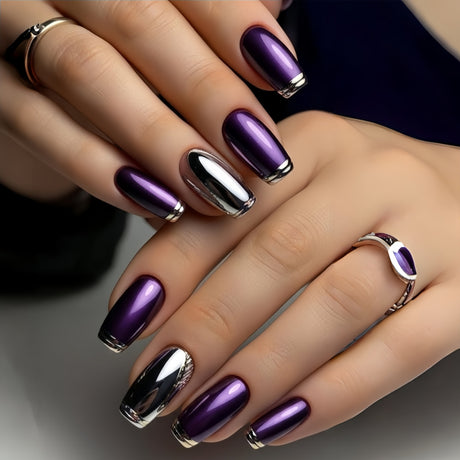 24pcs/Set Dark Red & Copper Electroplated Press-On Nails