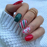 24pcs/Set Red & Green Candy Cane Stripes Short Press On Nails