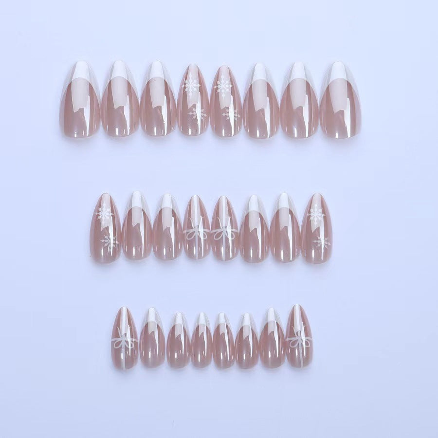 24pcs/Set White Chrome French Tips Press-On Nails