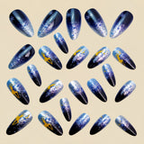 24pcs/Set Blue Snowflake Reindeer Glitter Gradient Press-On Nails