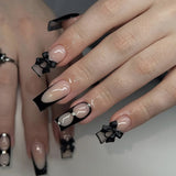24pcs/Set Black French Tip Bow with Rhinestones Press-On Nails