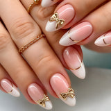 24pcs/Set French White Tips with Gold Bow Press-On Nails