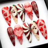 (Handmade) 10pcs/Set 3D Christmas Bow Heart Snowflake Press On Nails