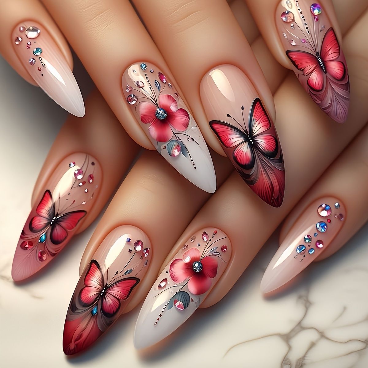 24pcs/Set Butterfly Press-On Nails