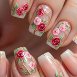 24pcs/Set Irregular Gold Line Embossed Floral Press-On Nails