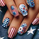 24pcs/Set Independence Day Flag Floral Press-On Nails