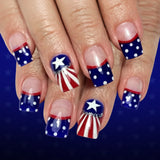 24pcs/Set Blue French Polka Dot Star Press-On Nails