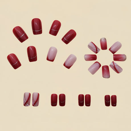 24pcs/Set Red French with Gold Line Press-On Nails
