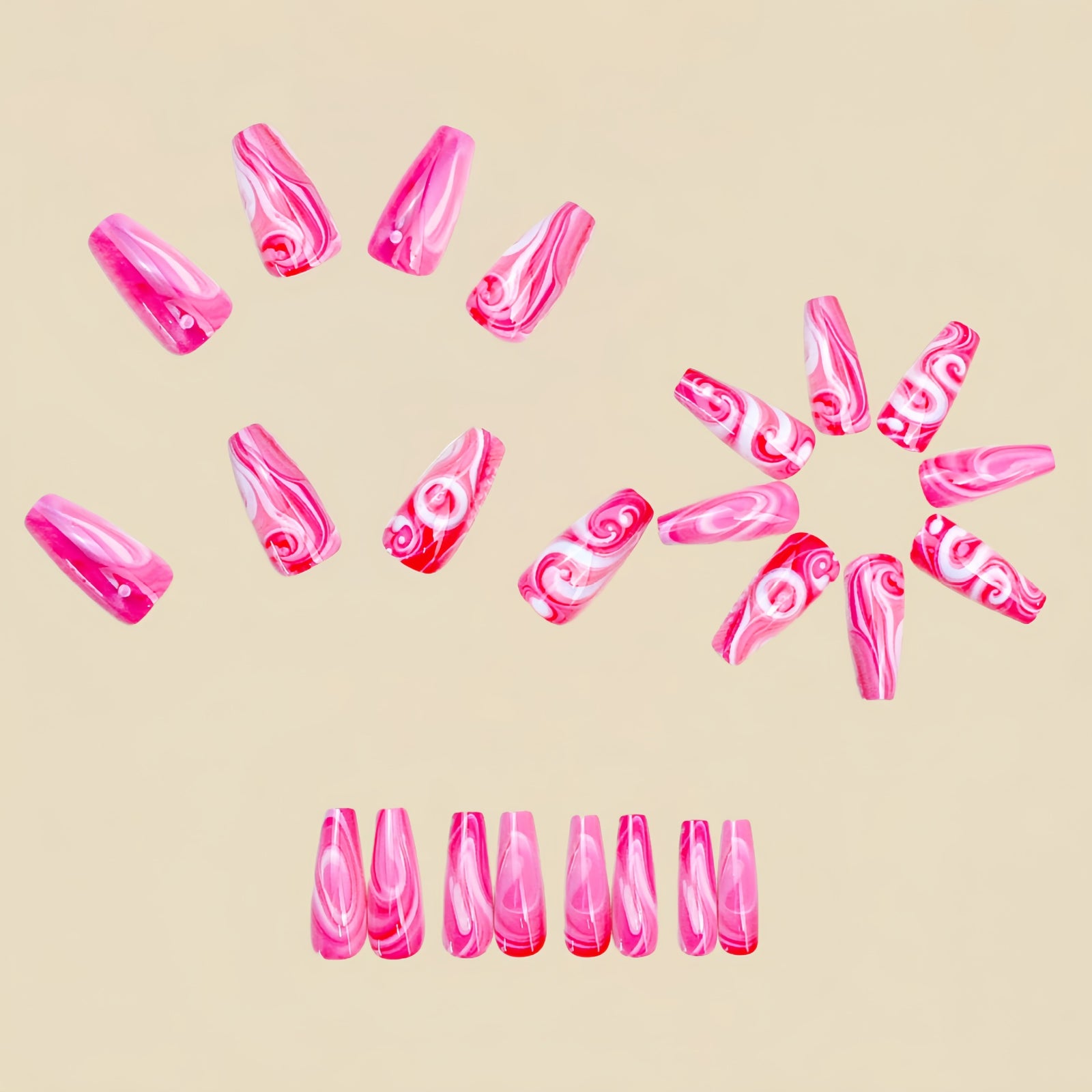 24pcs/Set Pink And White Striped Ombre Press-On Nails