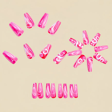 24pcs/Set Pink And White Striped Ombre Press-On Nails