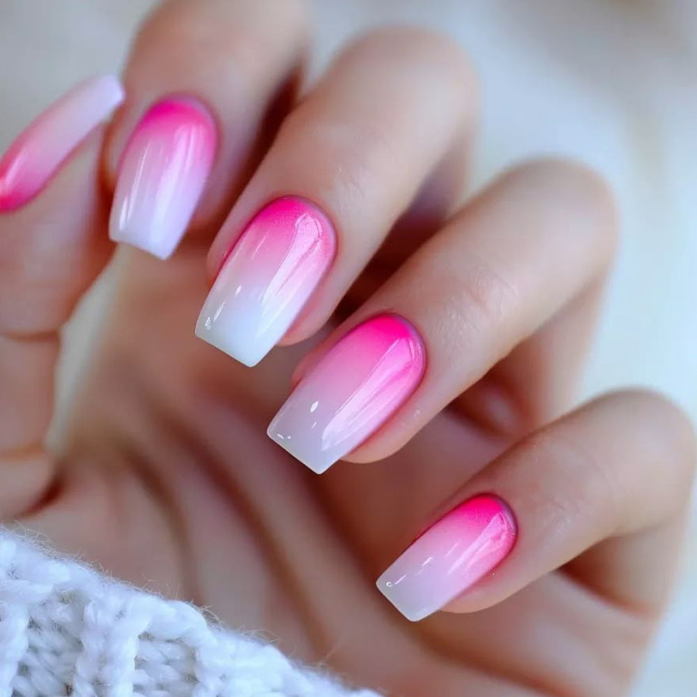 24pcs/Set Pink & White Blush Gradient Press-On Nails