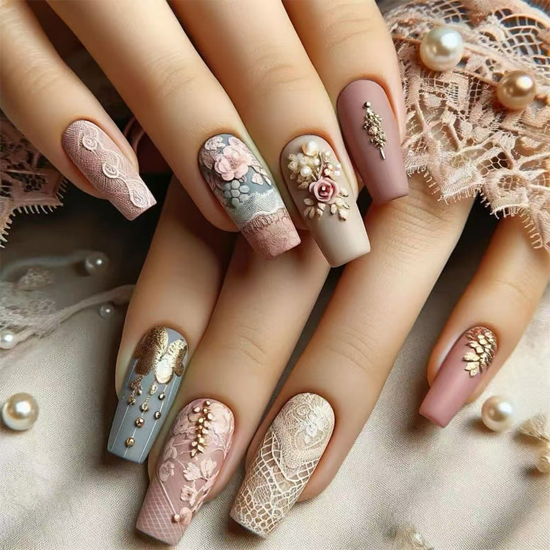 24pcs/Set Flower Press-On Nails